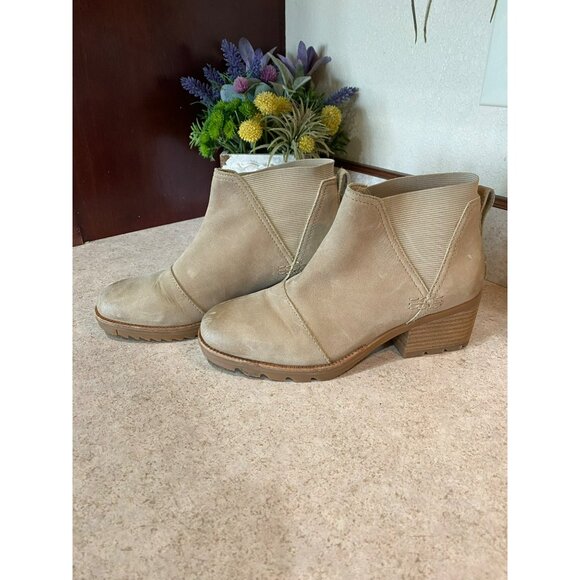 New Sorel Womens Tan Cate Chelsea Ankle Booties Size 7.5 With Block Heel - Picture 3 of 7